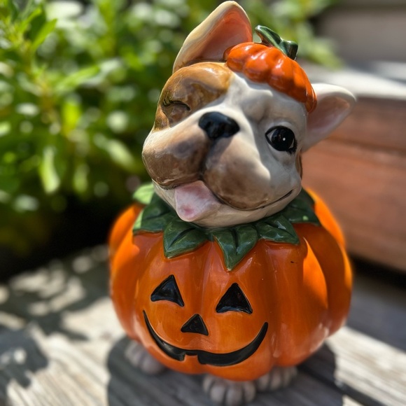 Blue Sky Halloween Frenchie Bulldog Dog Pumpkin Figurine Ceramic Statue Decor - Picture 2 of 6